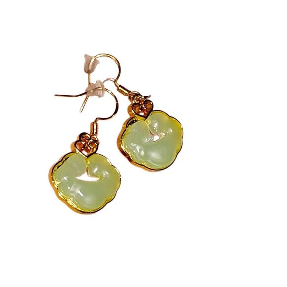 Faux Jade Gold Cloud Earrings - Picture 1 of 5
